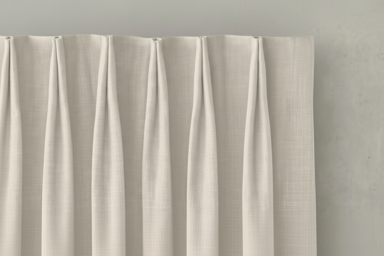 Euro double pinch pleat — 2-prong, tacked at top