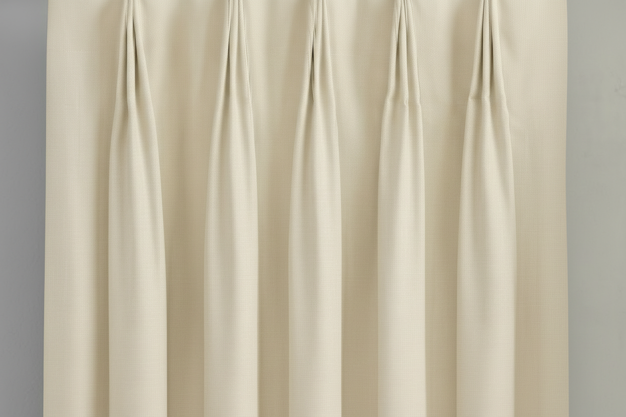Euro triple pinch pleat — 3-prong, tacked at top