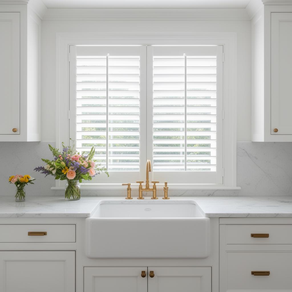 Luxury bathroom with Roman shades