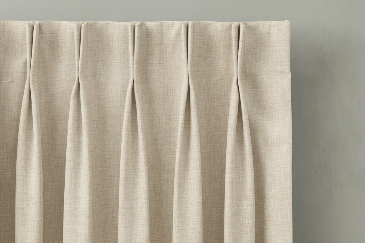 Traditional double pinch pleat — 2-prong, tacked at bottom