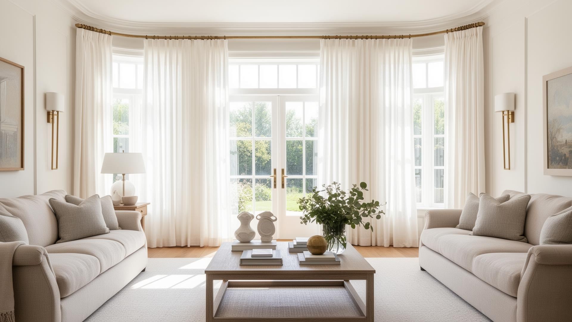 Roman shades with coastal views in a relaxed Montauk dining room