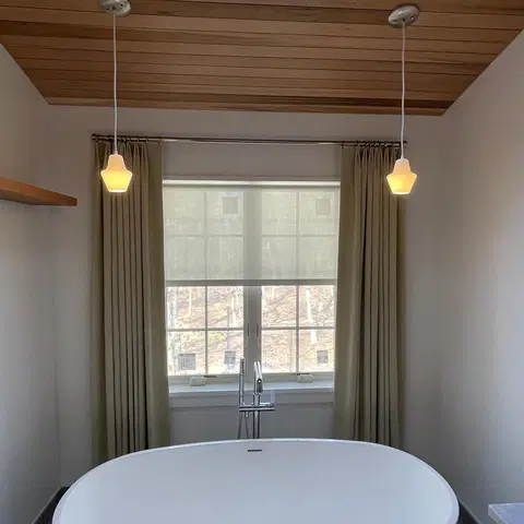 Spa Bath — Linen Drapery with Roller Shade